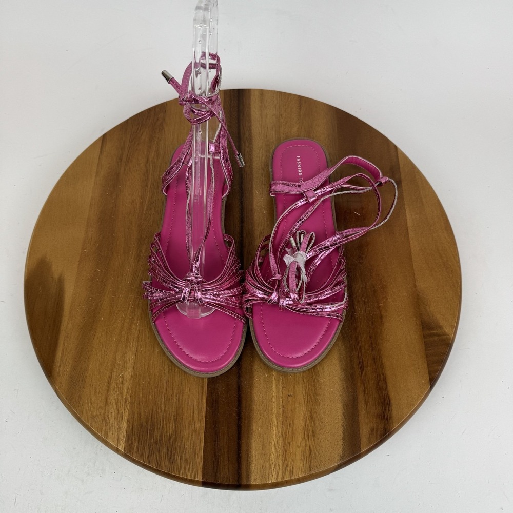 New Womens Fashion To Figure Daria Pink Strappy Tied Flat Sandals‎ Size 9 W NWOB